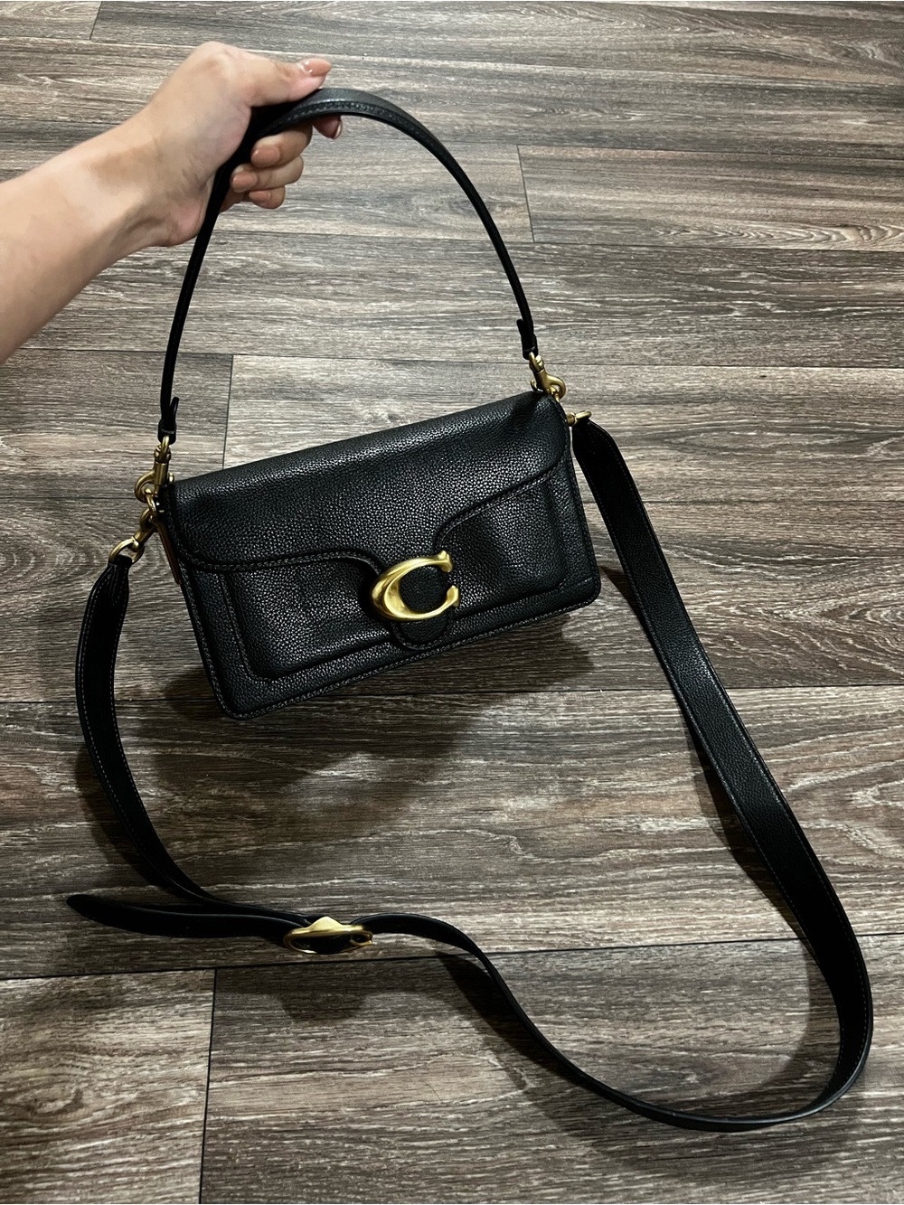 Coach Tabby 26 Black Pebbled Leather Shoulder Bag with Gold Brass
